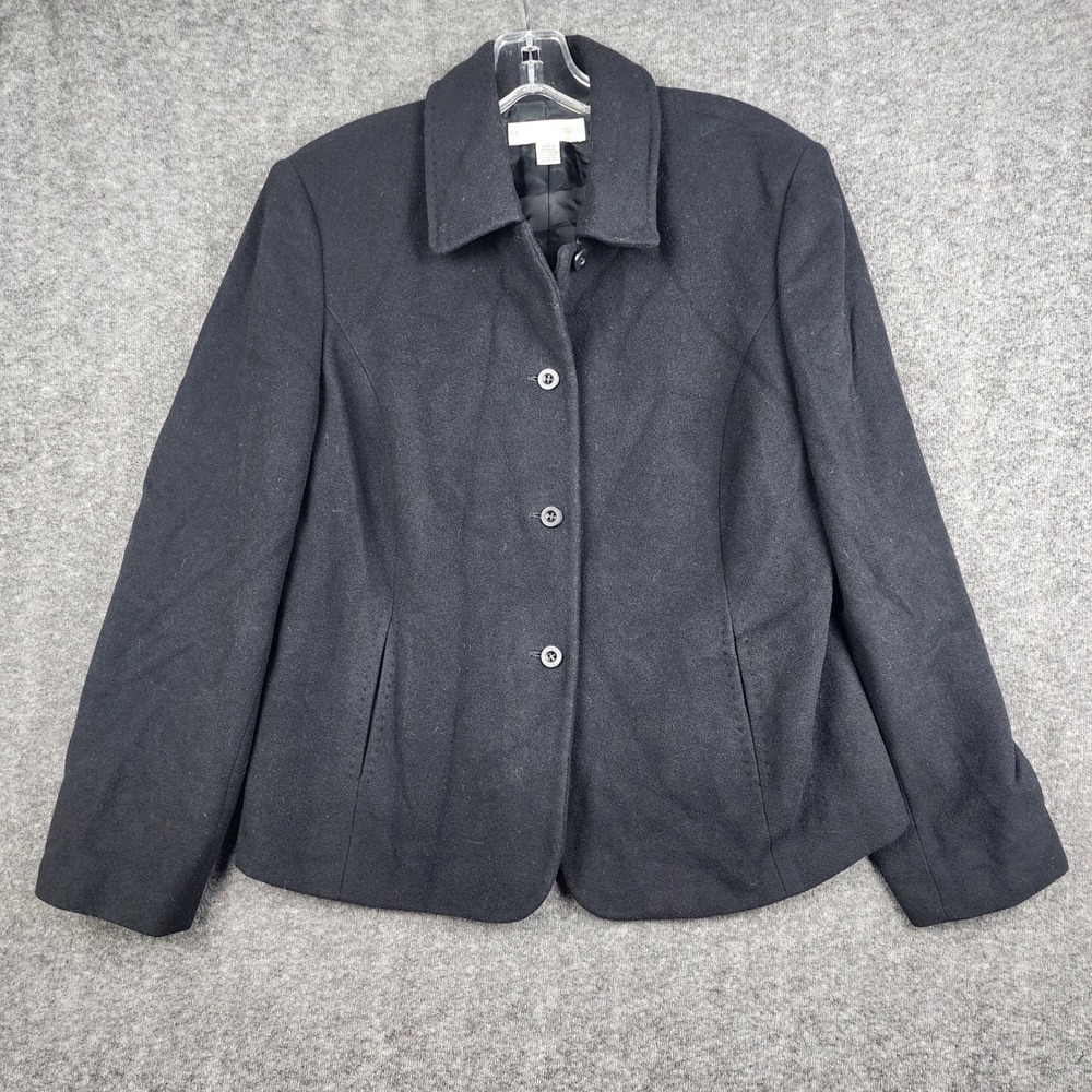 Petite Sophisticate Blazer Women 12 Black Wool Cashmere Blend 3-Button‎ Jacket